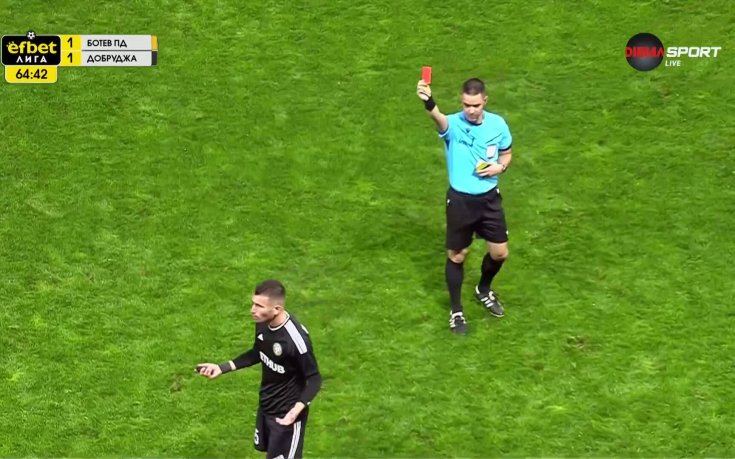 Червен картон за Ди Матео Ловрич срещу Ботев Пловдив за бавене на играта