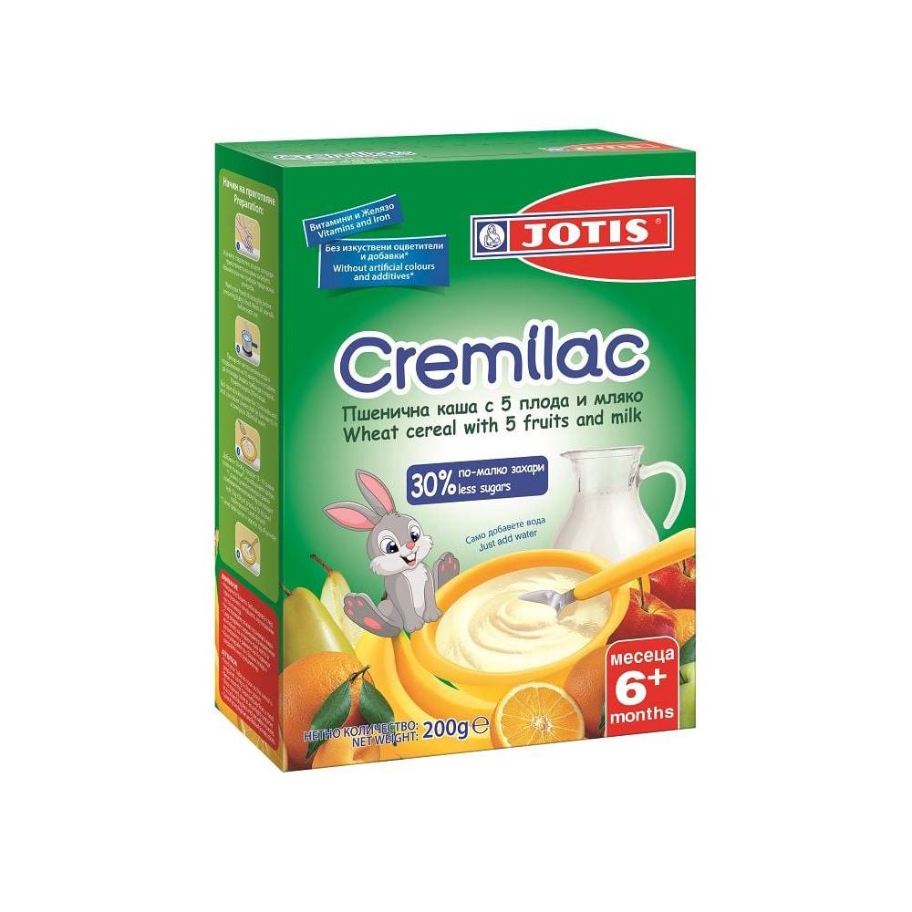 JOTIS CREMILAC Пшенична каша с мляко и 5 плода, 6+ мес,. 200гр