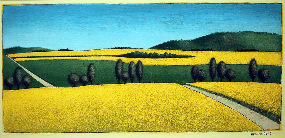 <p>Наситени жълти рапични поля, червени пламтящи залези, есенни оранжеви дървета, пролетни тучни ливади и зимни къщички с пушещи коминчета &ndash; всичко това е събрано в тази изложба, а зрителите ще могат отново да се насладят на красивите пасторални идилии.</p>