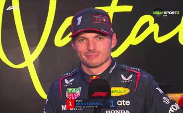 Макс Верстапен, Оскар Пиастри и Карлос Сайнц след Гран При на Катар