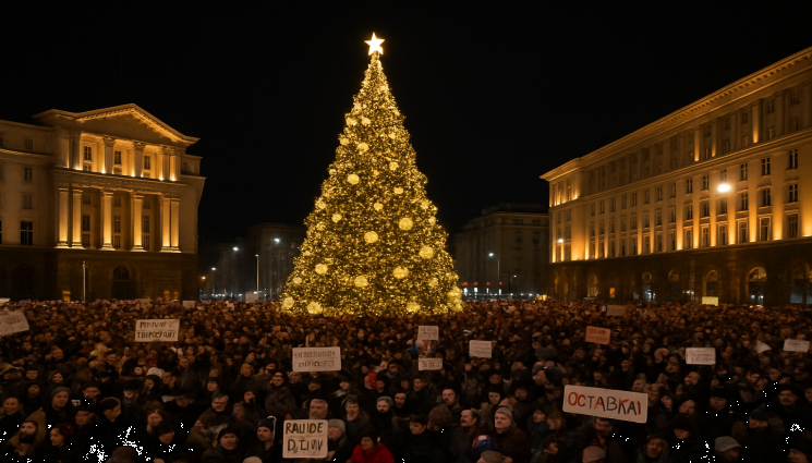 протест коледа - ЗАРАДИ ПРОТЕСТА: Терзиев отложи запалването на коледната елха