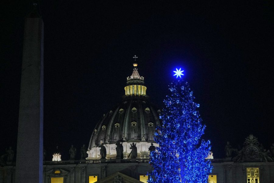 <p>25-метрова елха озари площад &bdquo;Свети Петър&ldquo; във Ватикана.</p>