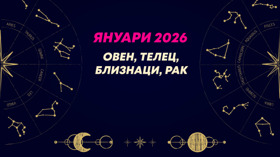 Месечен хороскоп за януари 2026 за зодиите Овен, Телец, Близнаци и Рак