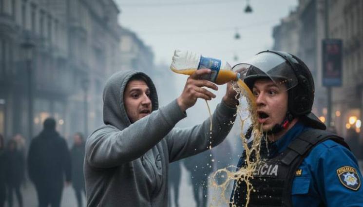 a - ПОСЕГАТЕЛСТВО: Мъж заля с течност лицето на полицай, изгори му очите