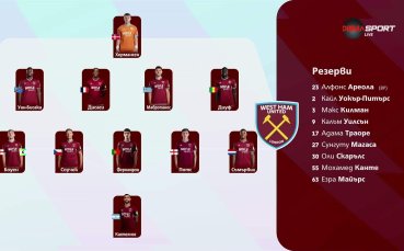 Уест Хем Юнайтед - Манчестър Юнайтед /състави/