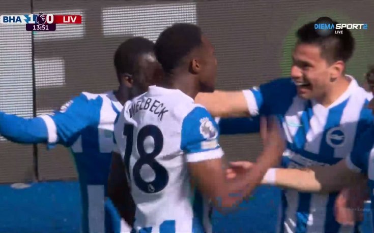 Дани Уелбек откри резултата за Брайтън срещу Ливърпул