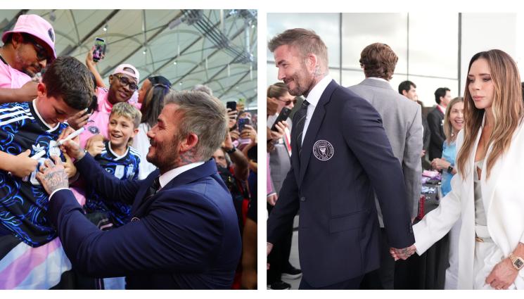 Дейвид Бекъм Виктория Бекъм - Виктория цялата в бяло за откриване на стадион бижу