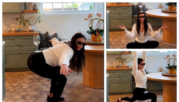 с - Нина Добрев прави йога с вино