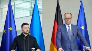 Володимир Зеленски и Фридрих Мерц по време на днешната им