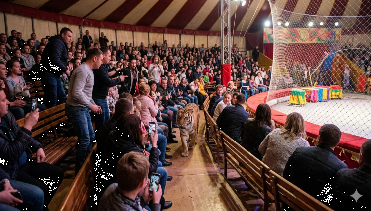 тигър - СТРАХОВИТО: Тигър избяга от цирка, разходи се из публиката! (ВИДЕО)