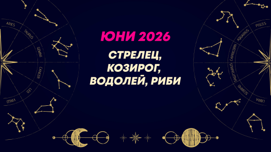Месечен хороскоп за юни 2026 за зодиите Стрелец, Козирог, Водолей и Риби