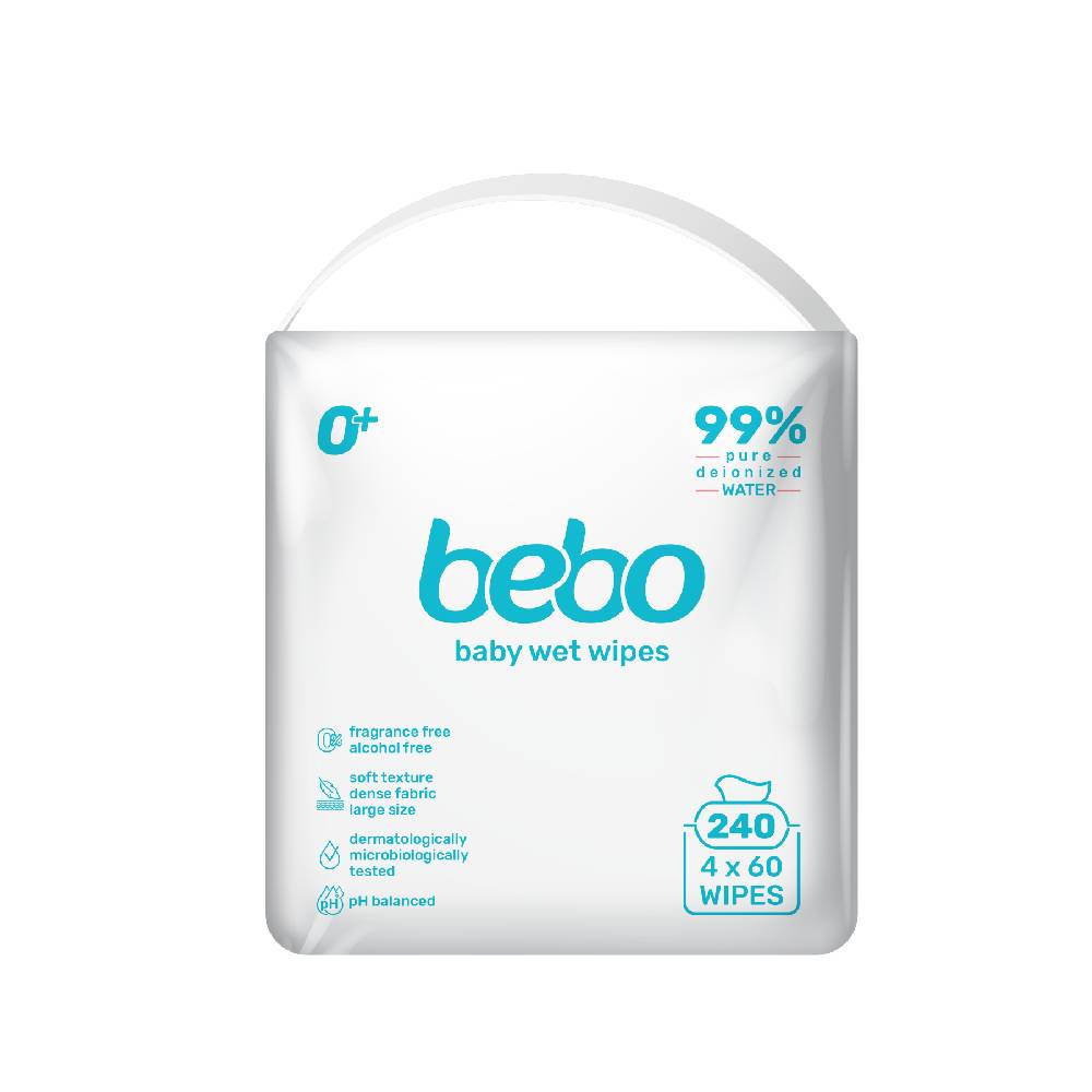 BEBO Влажни кърпички 99% чиста вода, 4Х60 бр.