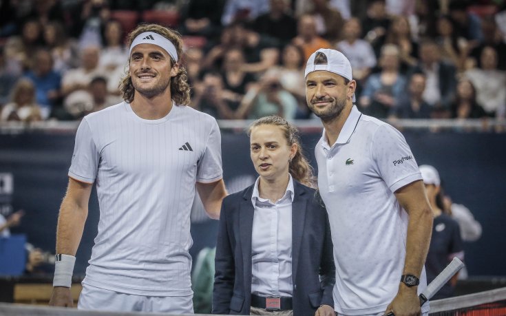 Григор Димитров надделя над Стефанос Циципас в демонстративен мач в София