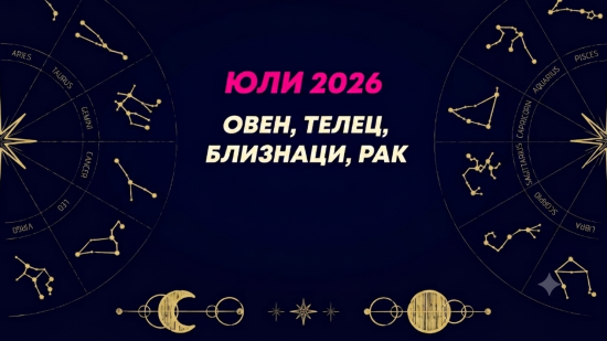 Месечен хороскоп за юли 2026 за зодиите Овен, Телец, Близнаци и Рак