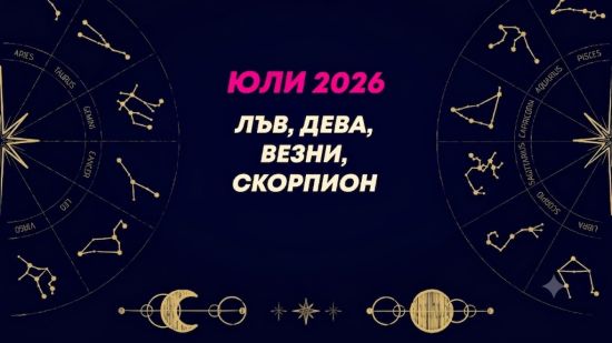 Месечен хороскоп за юли 2026 за зодиите Лъв, Дева, Везни и Скорпион