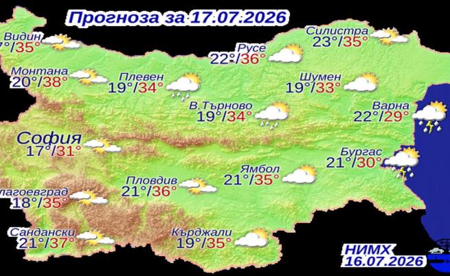 Прогнозни температури на НИМХ за петък, 17 юли