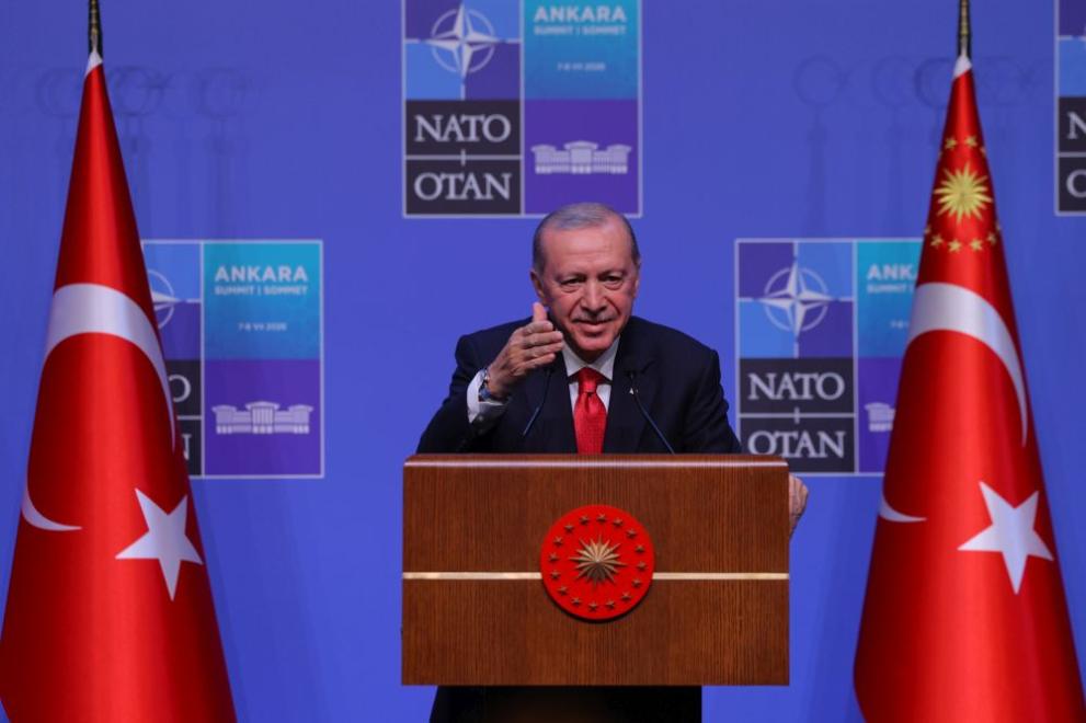 Президентът на Турция по време на срещата на върха на НАТО в Анкара на 7 и 8 юли 