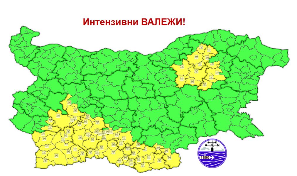Карта на прогнозираните опасни явления в Република България за 24 юли 2026 г.