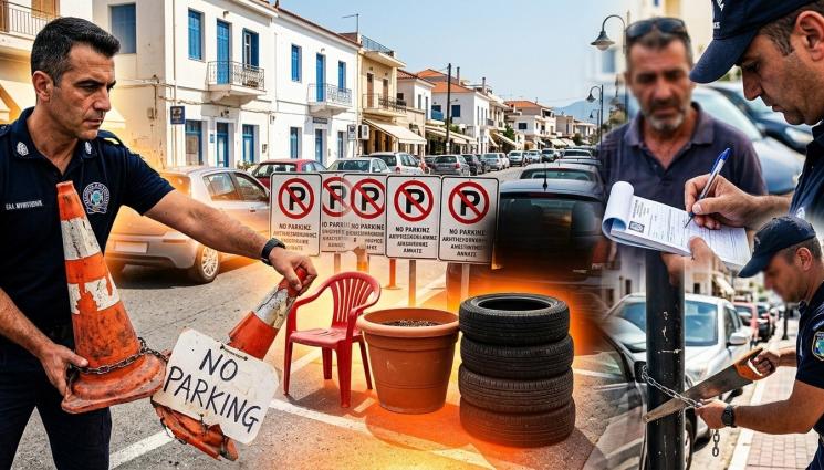 гърция паркиране паркинг - 1500 евро за „пазене“ на паркоместа с конуси и саксии в Гърция!
