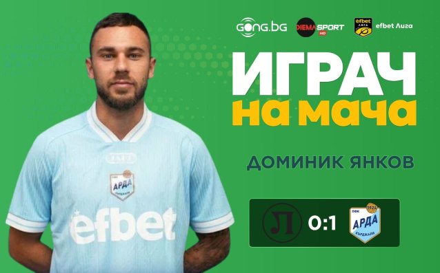 Доминик Янков бе избран за Играч на мача Локо Пд - Арда