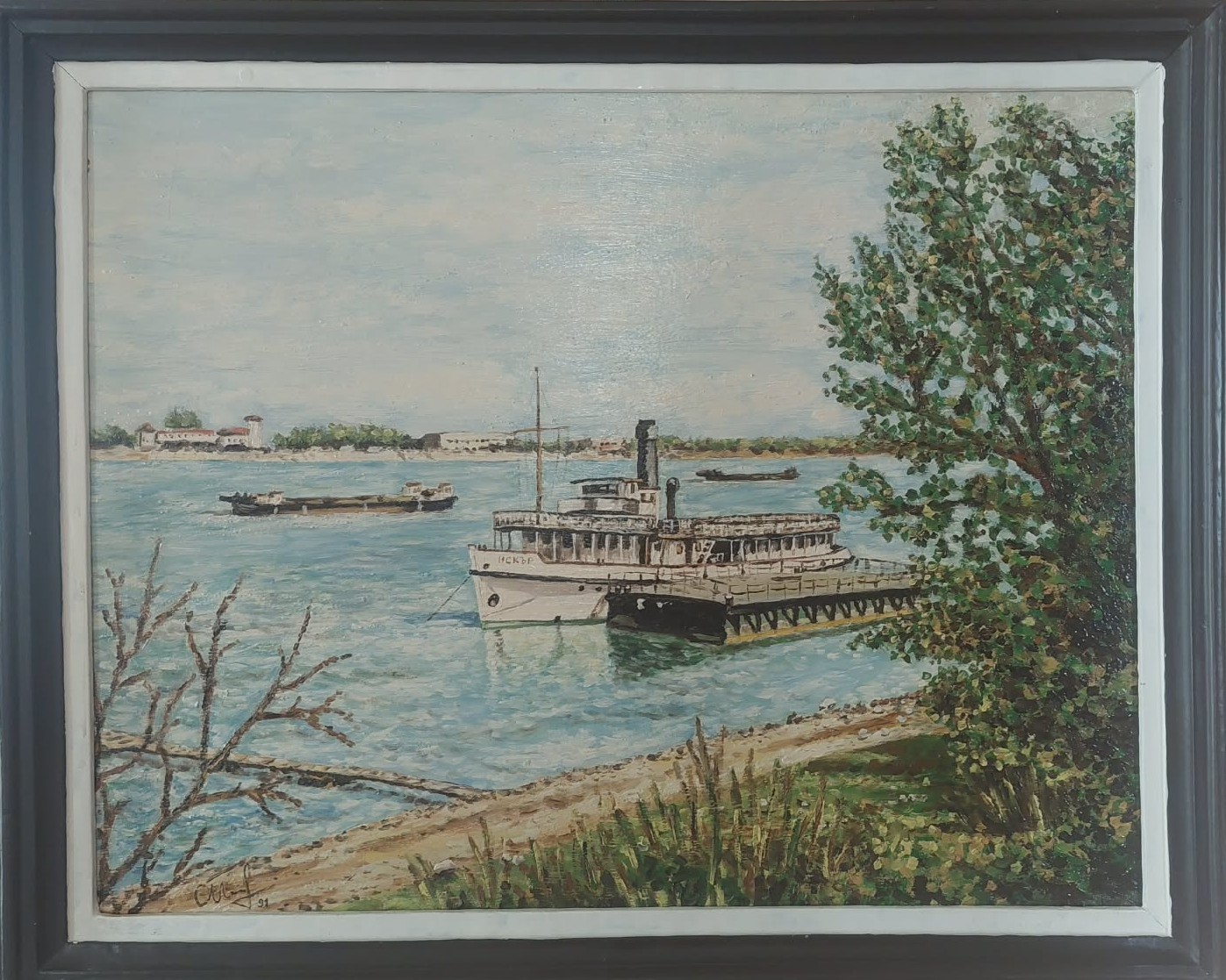 Картина с парахода &bdquo;Искър&ldquo;, закотвен край Музея на транспорта, 1991 г.&nbsp;
Художник: Славейко Петров

&nbsp;