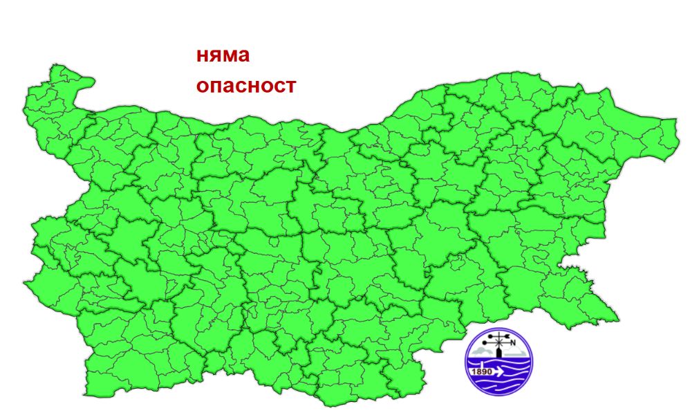 Карта на прогнозираните опасни явления в Република България за 31.08.2026 г.