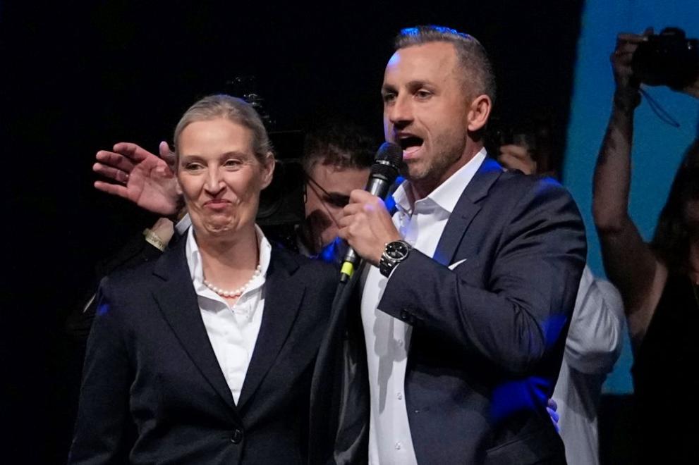 Лидерката на Алтернатива за Германия Алис Вайдел и регионалният лидер на партията Улрих Зигмунд