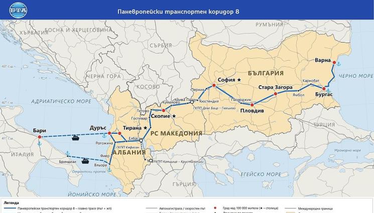 карта коридор 8 - Транспортната и енергийната свързаност по Коридор 8 ще се обсъждат на конференция в София