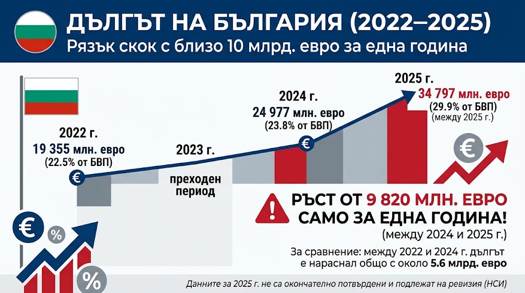 Дефицитът стигна 4% от БВП, а дългът скочи с близо 10 млрд. евро за година