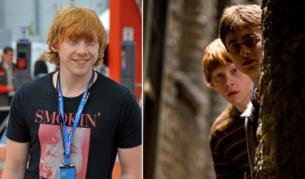 Рупърт Гринт с фланелка "Пушенето убива" и в кадър от филм 6 заедно с Даниел Радклиф (Хари Потър)