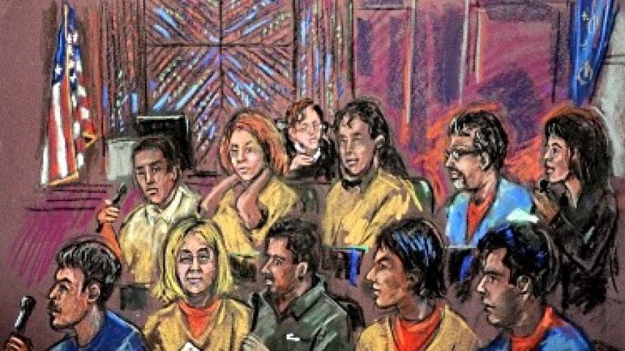 Рисунка от съдебното изслушване, на което десетте арестувани в САЩ руски шпиони признаха вината си