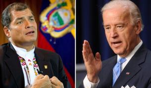 Президентът на Еквадор Рафаел Кореа (л) и вицепрезидентът на САЩ Джо Байдън